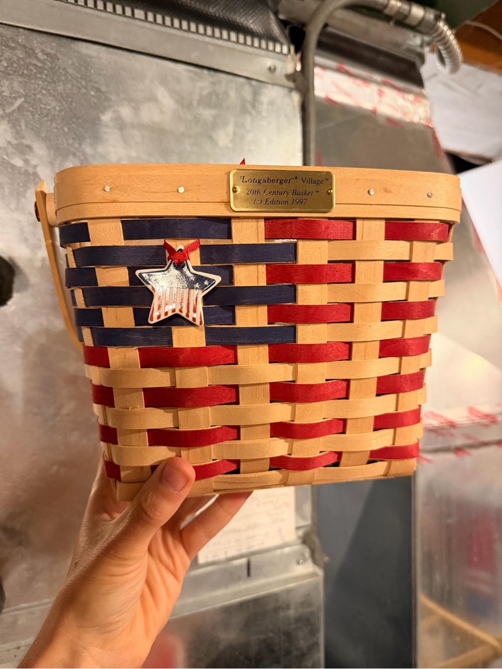 Longaberger Box with Navy Blue Print on Kraft